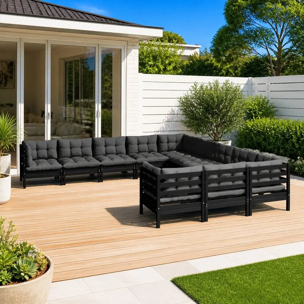 11 Piece Black Modular Outdoor Lounge Set