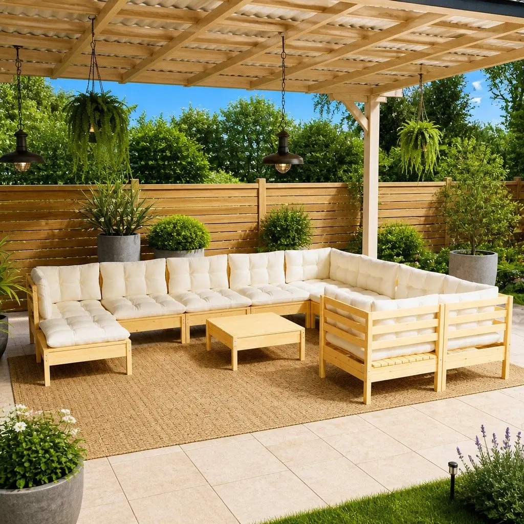 11 Piece Pinewood Garden Lounge Set with Cushions