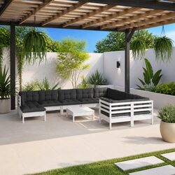 Premium 11 Piece White Pinewood Outdoor Lounge Set