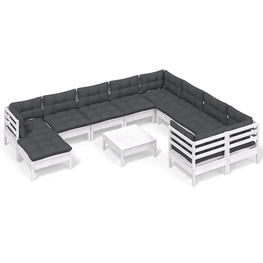 Garden Lounge Set Pinewood 11 Piece White Outdoor Furniture with Cushions