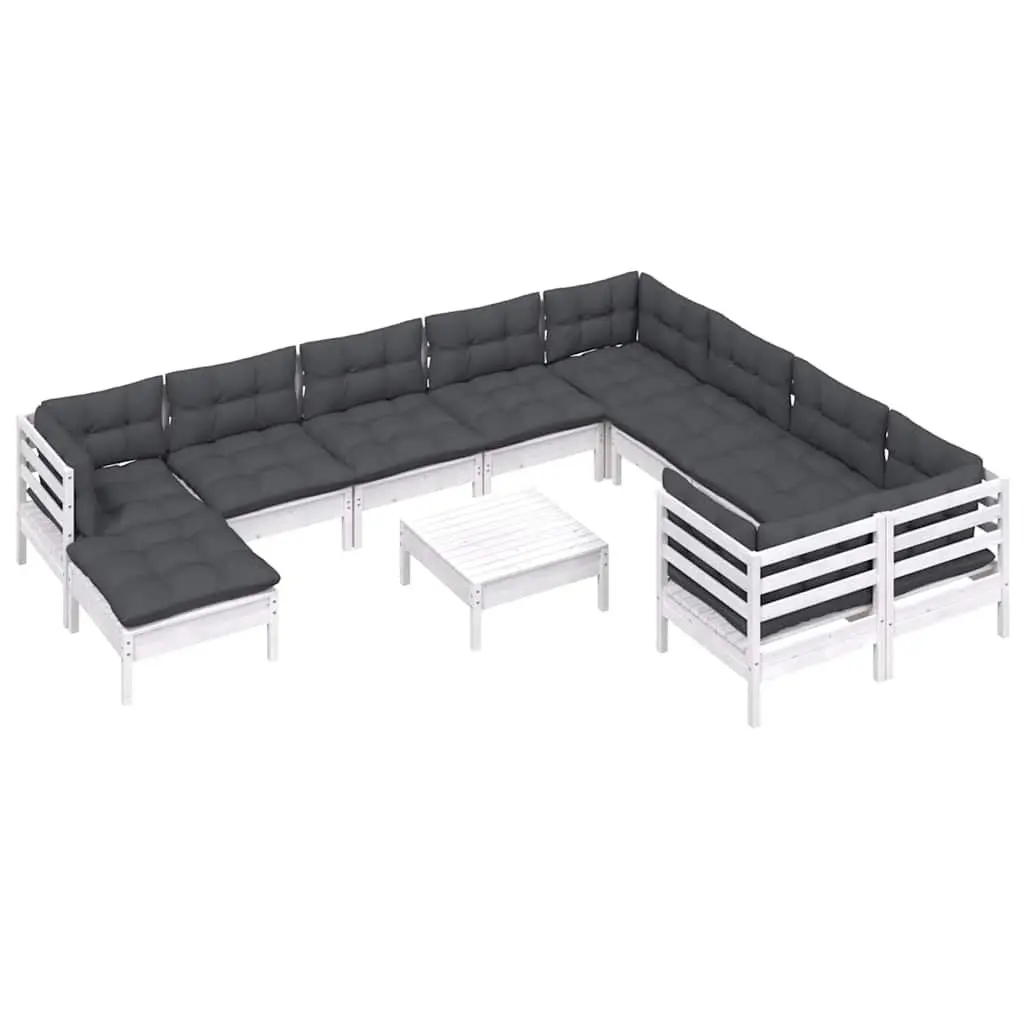 Garden Lounge Set Pinewood 11 Piece White Outdoor Furniture with Cushions