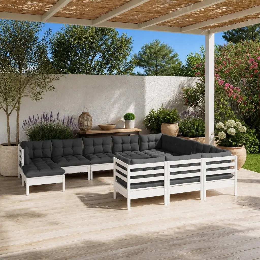 Garden Lounge Set Pinewood 11 Piece Outdoor Patio Furniture White with Cushions