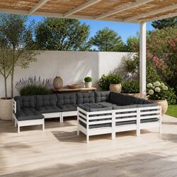 Durable 11 Piece White Pinewood Garden Lounge Set