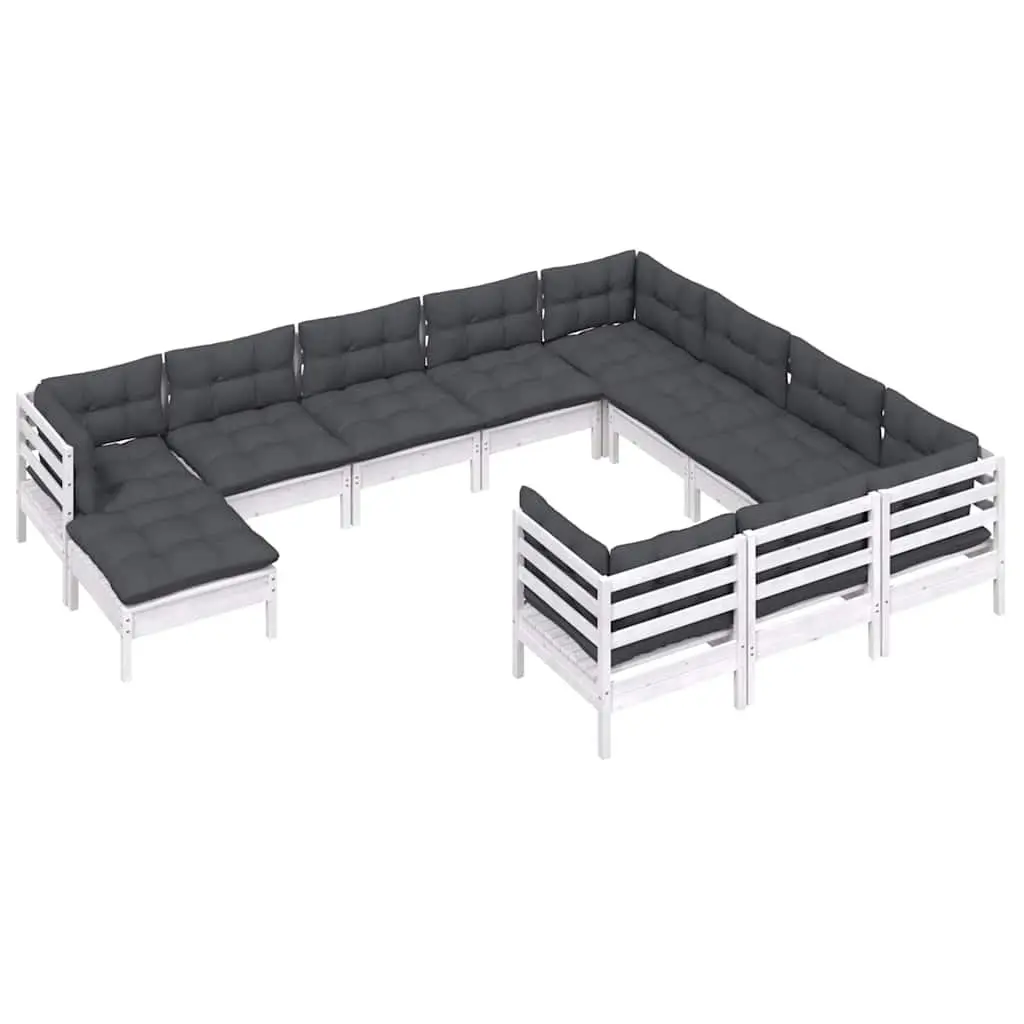 Garden Lounge Set Pinewood 11 Piece Outdoor Patio Furniture White with Cushions