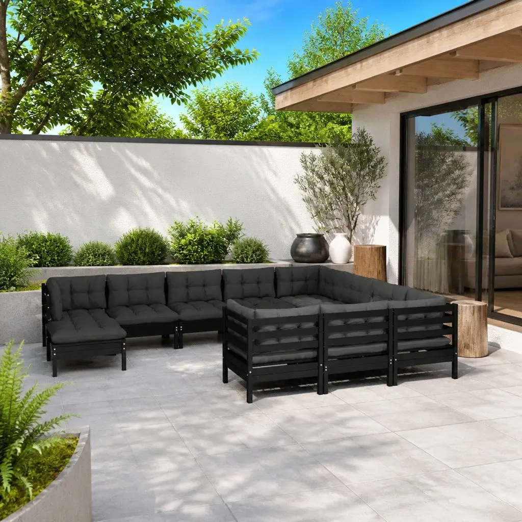 11 Piece Black Pinewood Garden Lounge Set