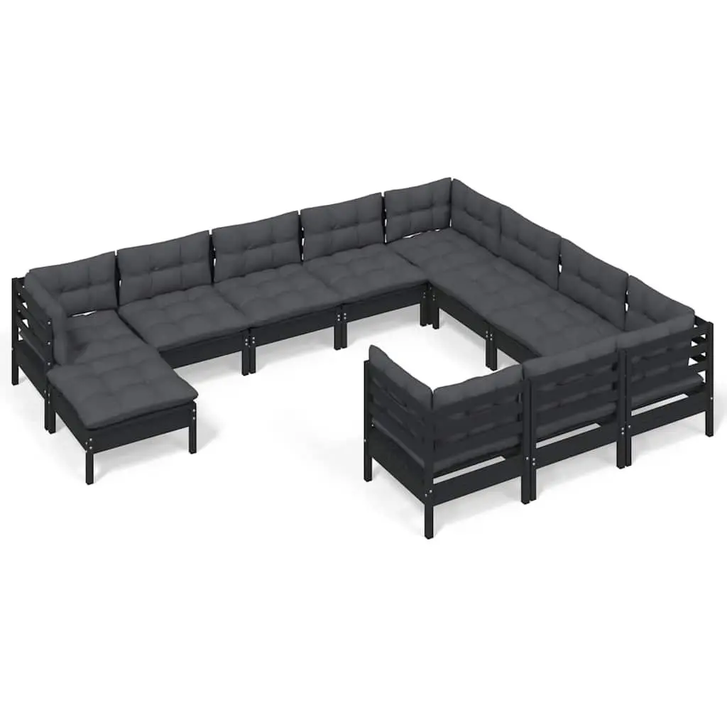 11 Piece Black Pinewood Garden Lounge Set