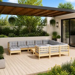Durable 12 Piece Garden Lounge Set with Grey Cushions