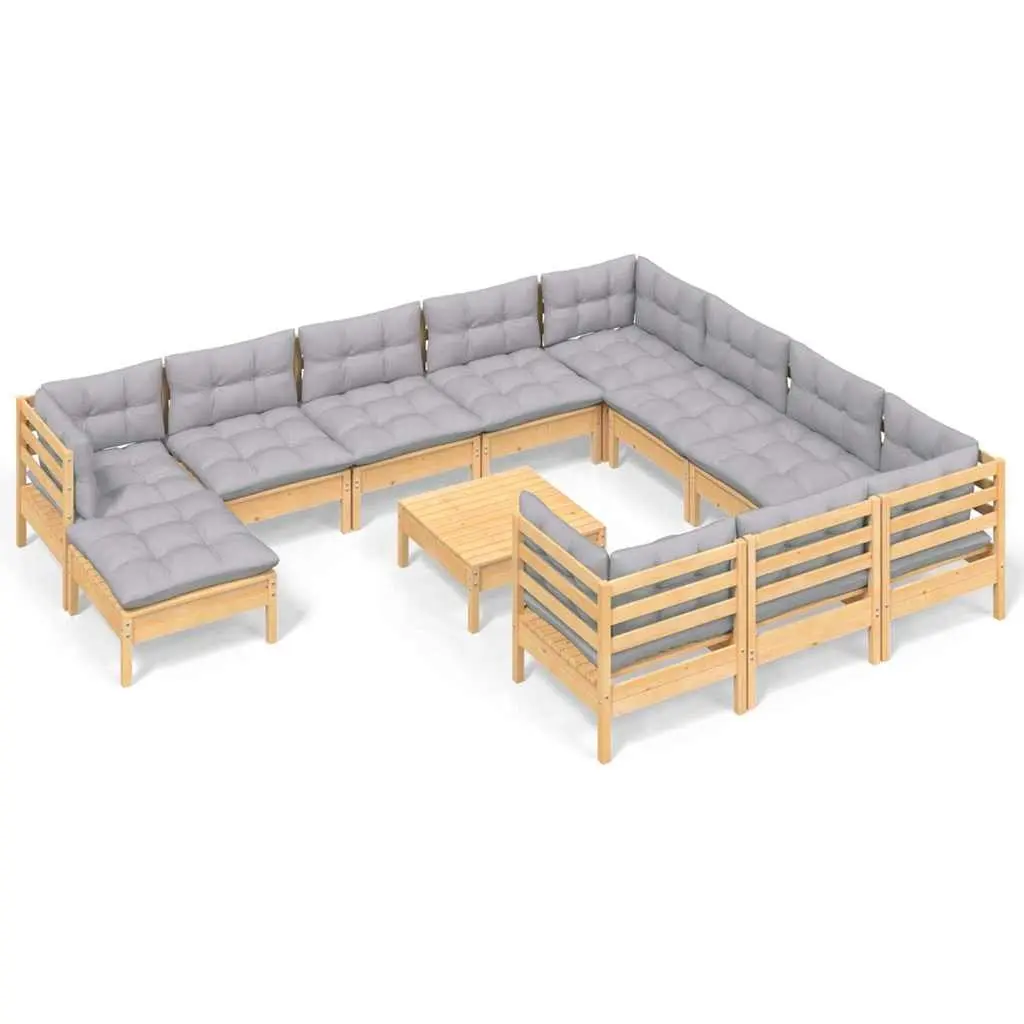 12 Piece Garden Lounge Set with Grey Cushions