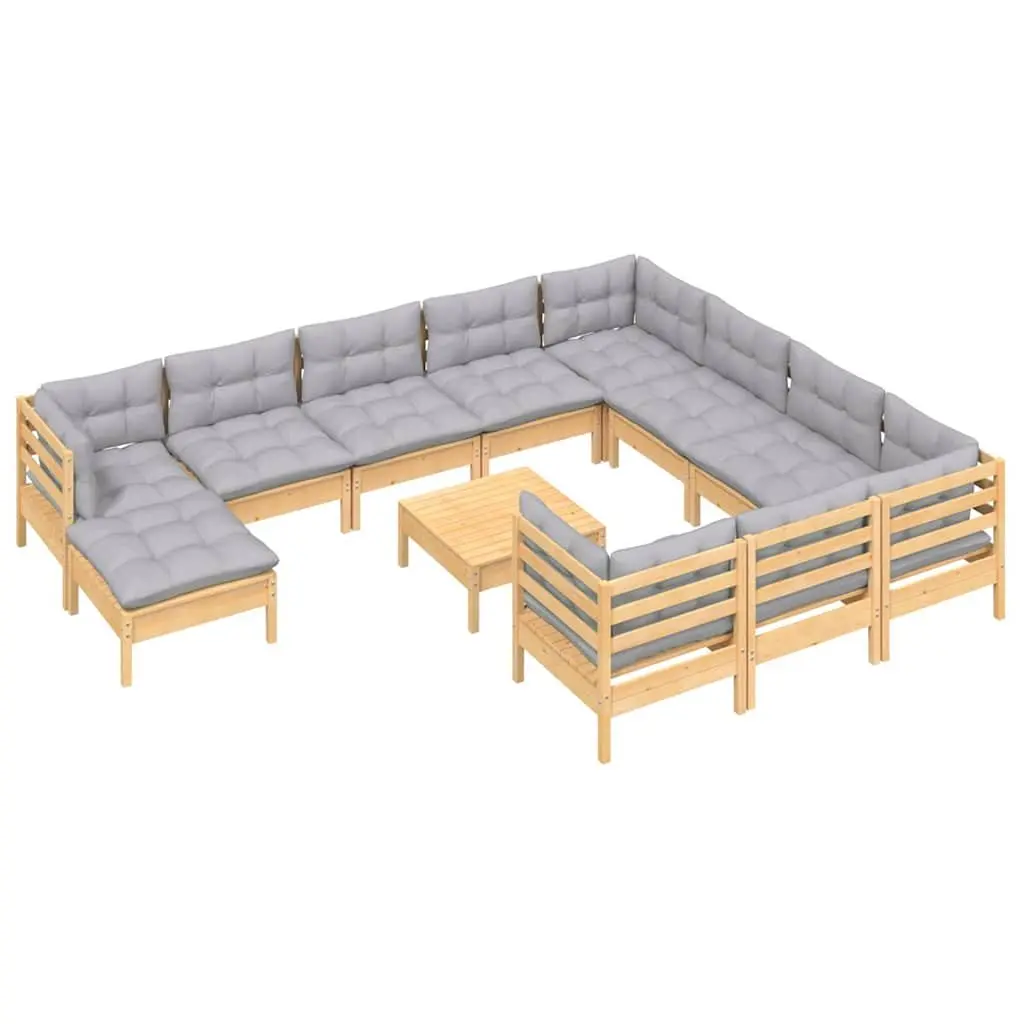 12 Piece Garden Lounge Set with Grey Cushions