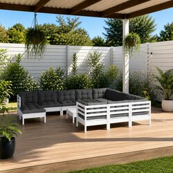 Wooden 12 Piece Garden Lounge Set with Cushions in White