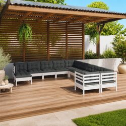 Sturdy 11-Piece White Wood Garden Lounge Set