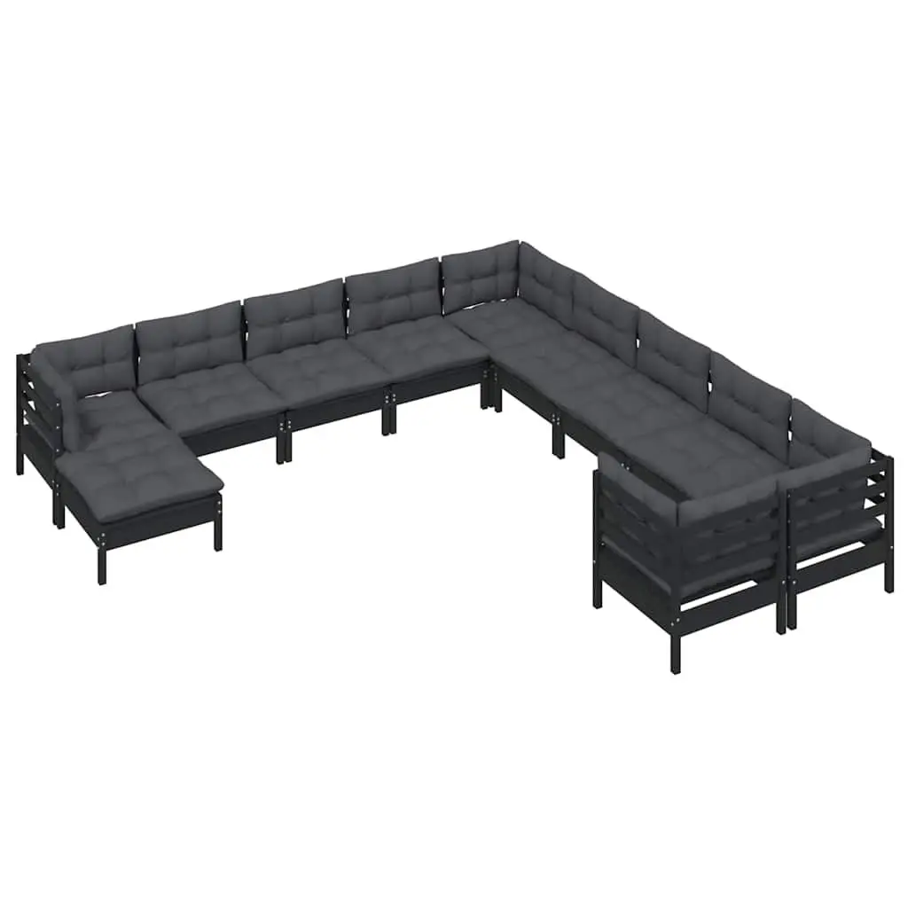 11 Piece Black Pinewood Garden Lounge Set