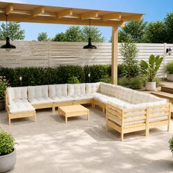 Garden Lounge Set 12 Piece Outdoor Patio Furniture Cream Cushions Modular