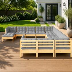Sturdy 12 Piece Modular Garden Lounge Set with Grey Cushions