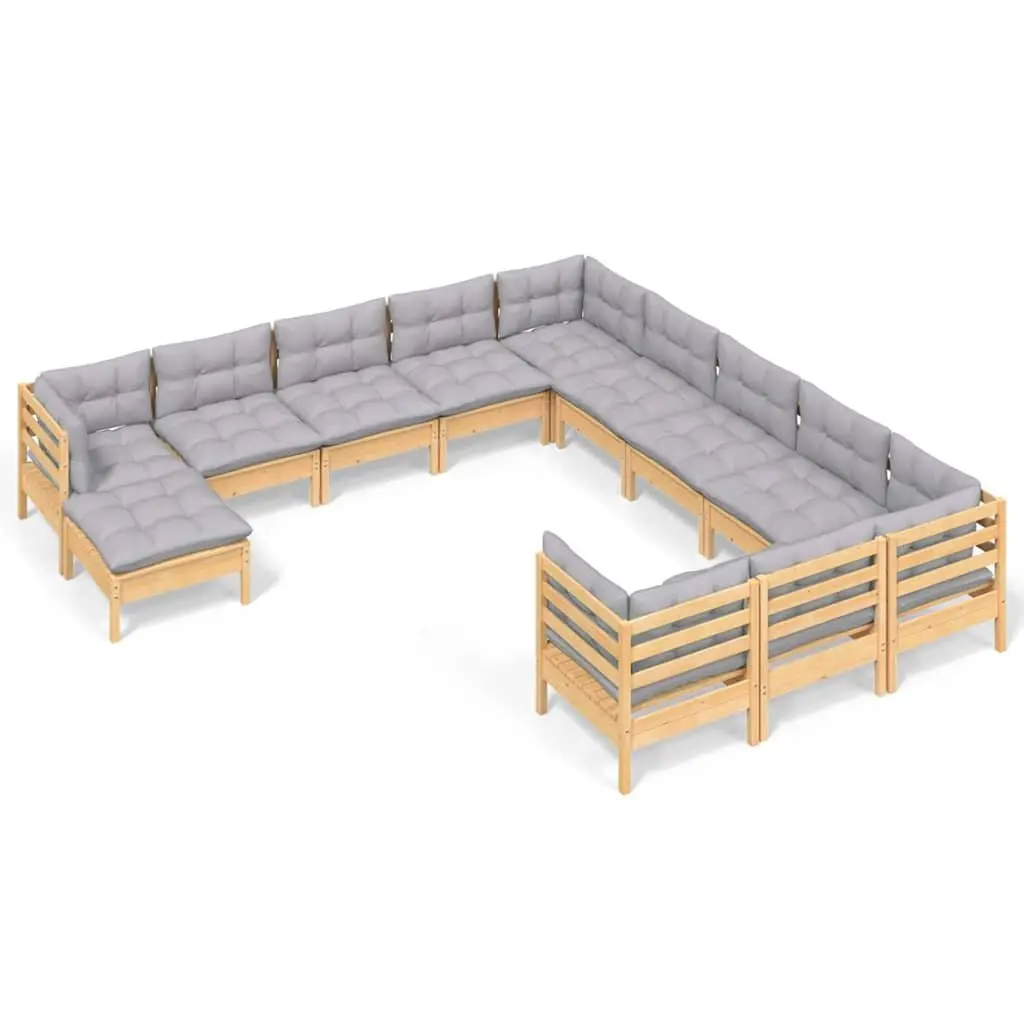 12 Piece Modular Garden Lounge Set with Grey Cushions