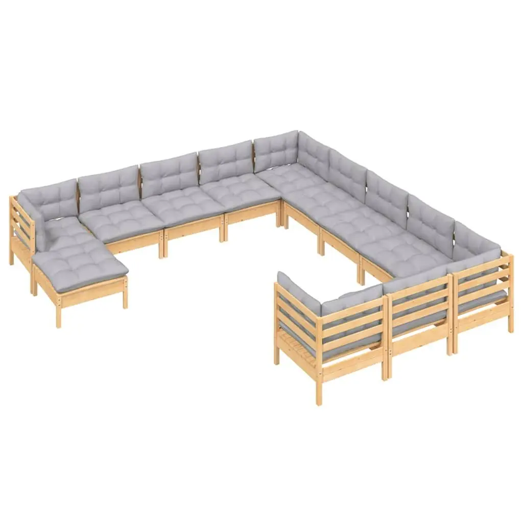 12 Piece Modular Garden Lounge Set with Grey Cushions