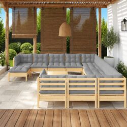 Durable 13-Piece Garden Lounge Set with Grey Cushions