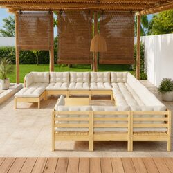Sturdy 13-Piece Garden Lounge Set with Cream Cushions