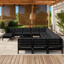 Premium 13-Piece Black Pinewood Garden Lounge Set