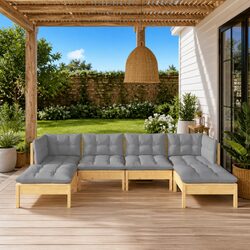 Modular Garden Lounge Set with Grey Cushions - 6 Pieces