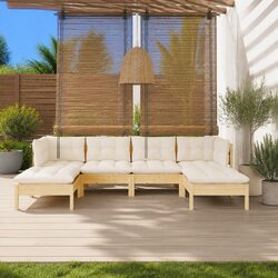 Garden Lounge Set 6 Piece Outdoor Patio Furniture Pinewood with Cream Cushions