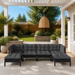 6-Piece Outdoor Garden Lounge Set in Black Pinewood