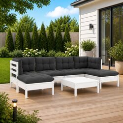 Sturdy 7 Piece White Pinewood Garden Lounge Set