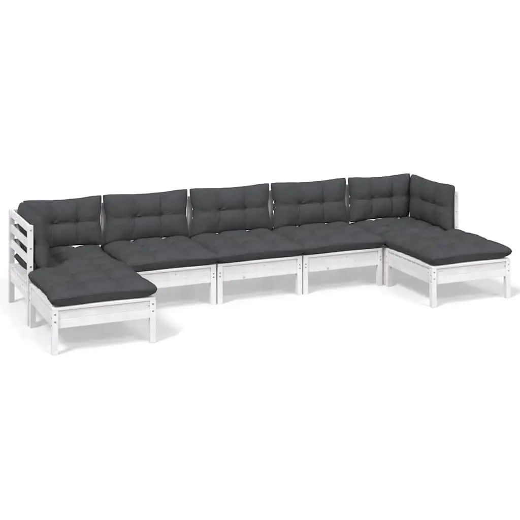 7 Piece Garden Lounge Set Pinewood White Outdoor Patio Furniture