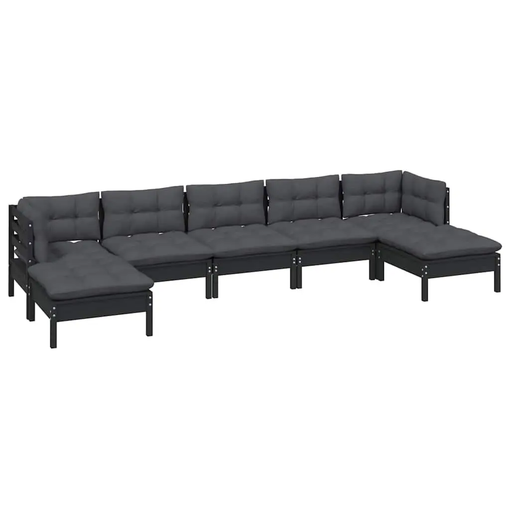 7 Piece Garden Lounge Set Pinewood Black Outdoor Patio Furniture