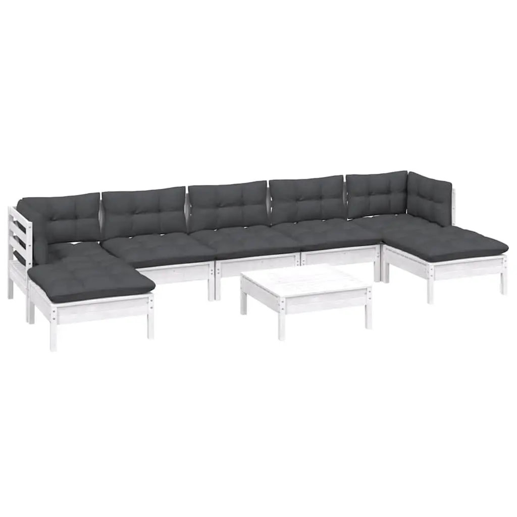 Garden Lounge Set Solid Pinewood 8 Piece White Outdoor Furniture with Cushions