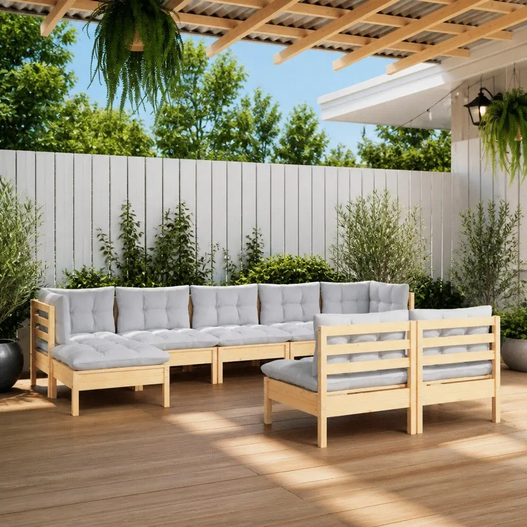 9 Piece Garden Lounge Set with Grey Cushions
