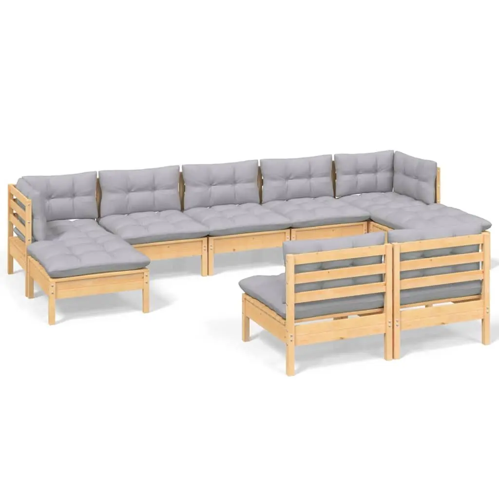 9 Piece Garden Lounge Set with Grey Cushions