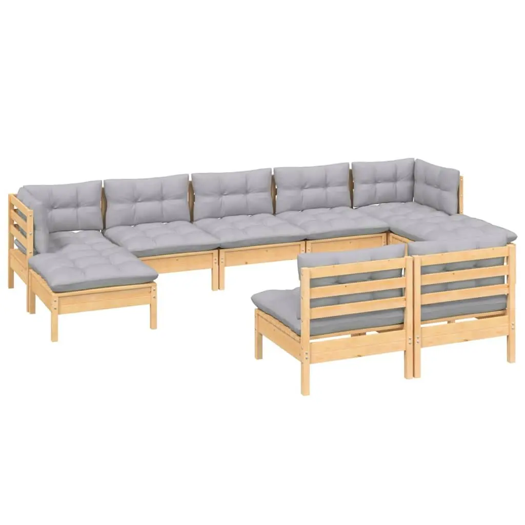 9 Piece Garden Lounge Set with Grey Cushions