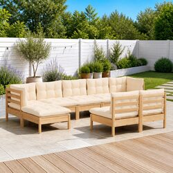 9 Piece Outdoor Lounge Set in Pinewood with Cream Cushions