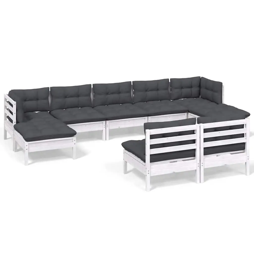 Garden Lounge Set Solid Pinewood 9 Piece White Outdoor Furniture with Cushions