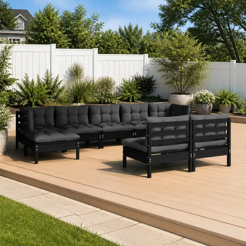 9 Piece Garden Lounge Set in Black Pinewood