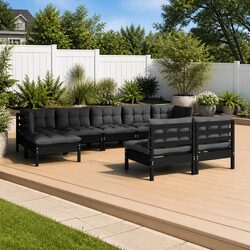 High-Quality 9 Piece Garden Lounge Set in Black Pinewood