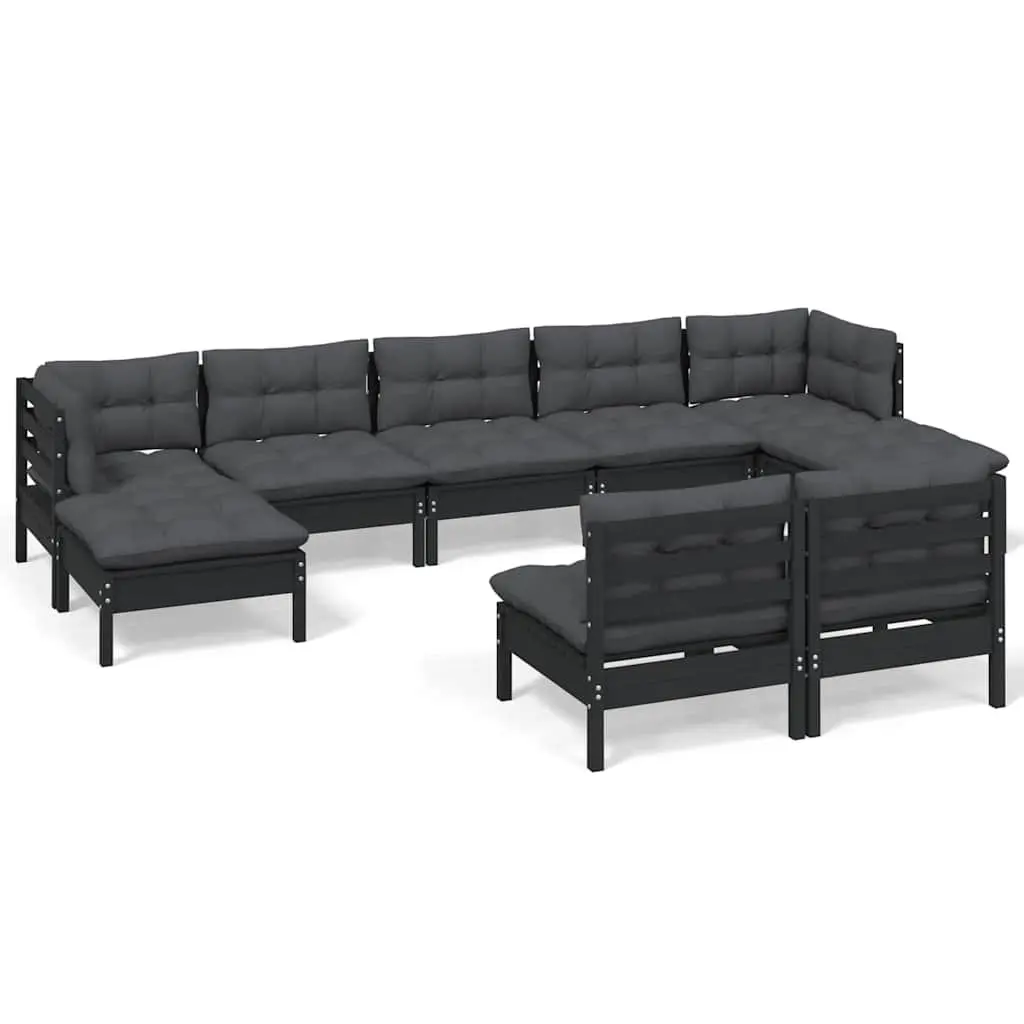 9 Piece Garden Lounge Set in Black Pinewood