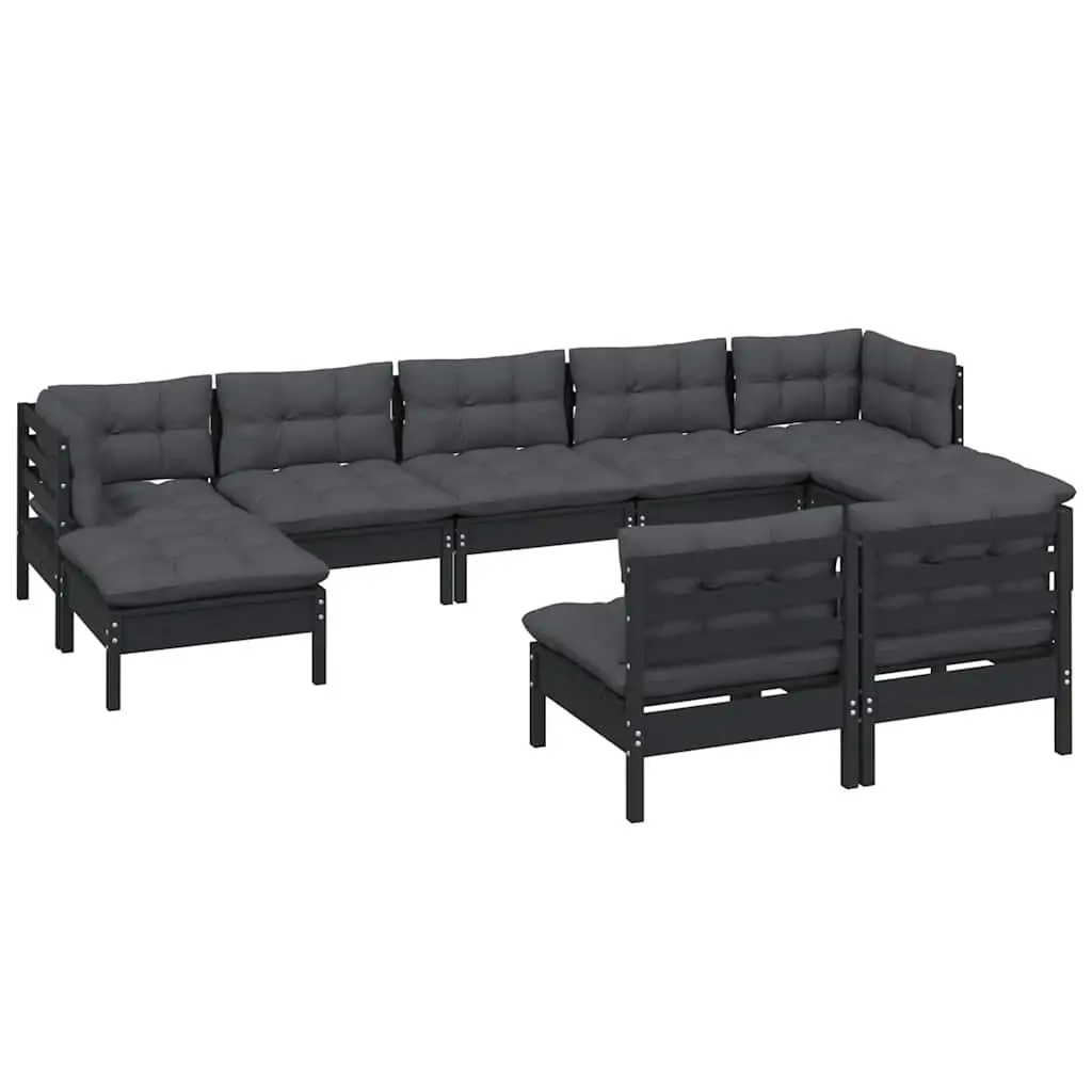 9 Piece Garden Lounge Set in Black Pinewood
