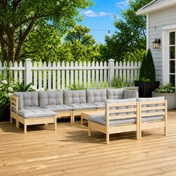 10-Piece Modular Garden Lounge Set with Grey Cushions