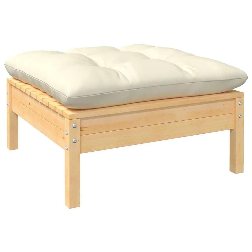 10 Piece Pinewood Outdoor Lounge Set with Cream Cushions