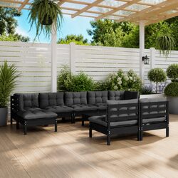 Premium Black Pinewood 10-Piece Garden Lounge Set