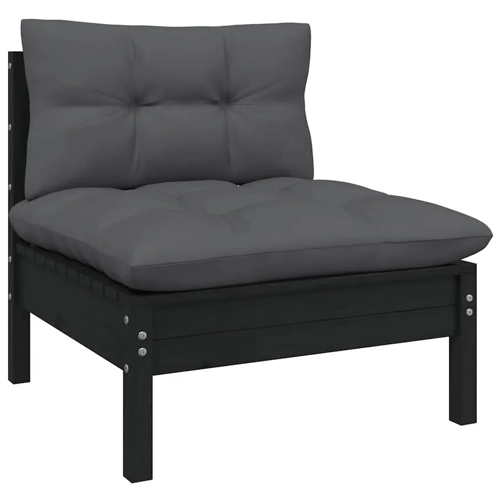 Garden Lounge Set Solid Pinewood 10 Piece Black Outdoor Furniture with Cushions