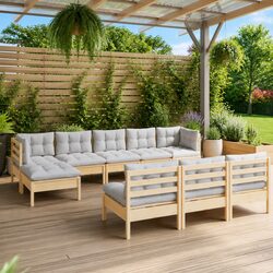 Durable 10-Piece Modular Garden Lounge Set with Grey Cushions
