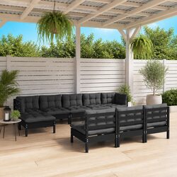 Durable 10-Piece Wooden Garden Lounge Set in Black