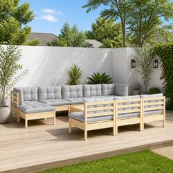 11 Piece Modular Wooden Garden Lounge Set with Grey Cushions