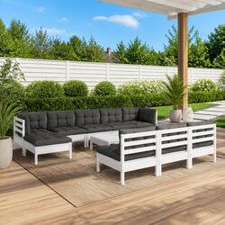 White Pinewood 11-Piece Garden Lounge Set with Cushions