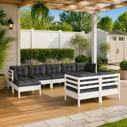 9 Piece Outdoor Patio Lounge Set with White Cushions
