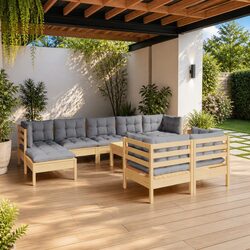 Premium 10 Piece Garden Lounge Set with Grey Cushions