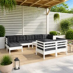 Premium 10-Piece White Pinewood Garden Lounge Set